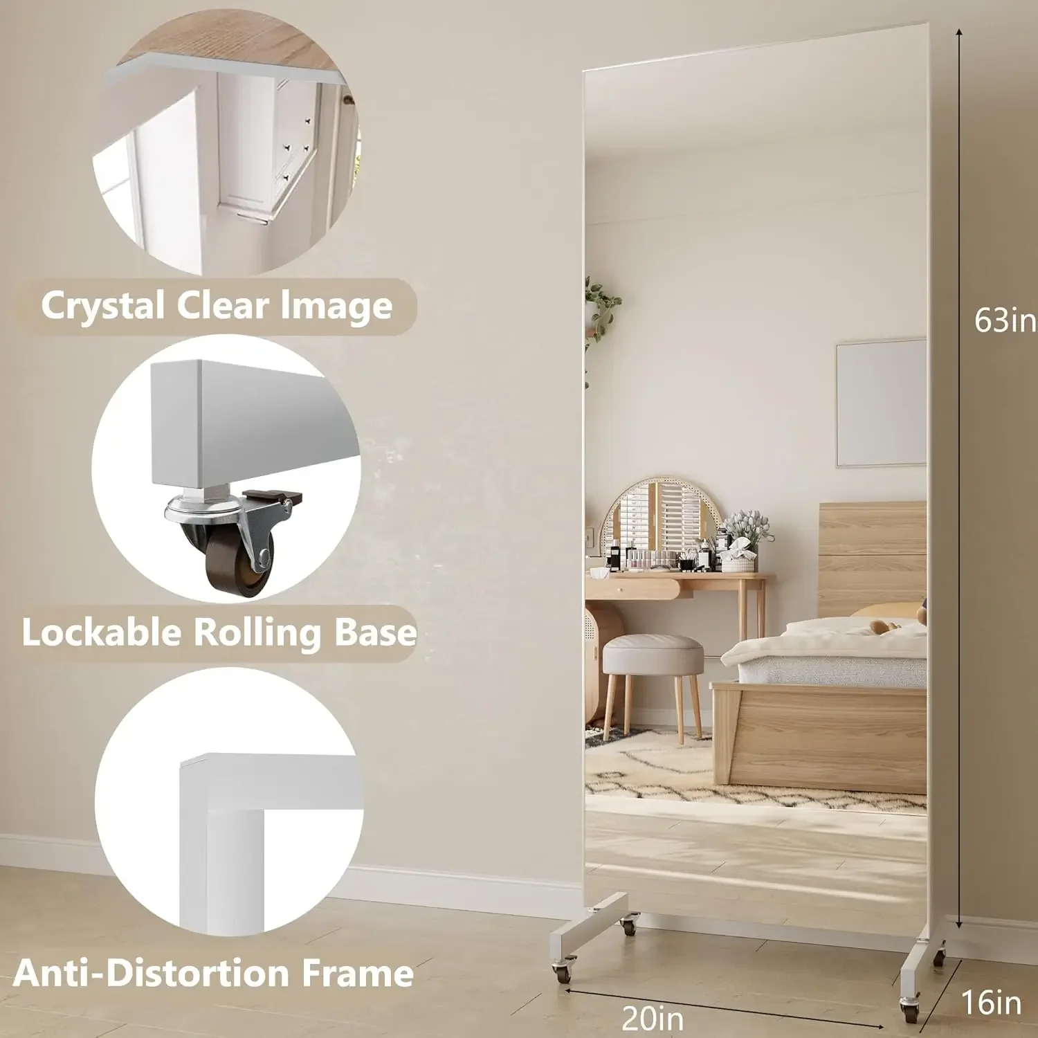 Rolling Floor Mirror With Whee - Home Gym Yoga Studio recensione e prezzo