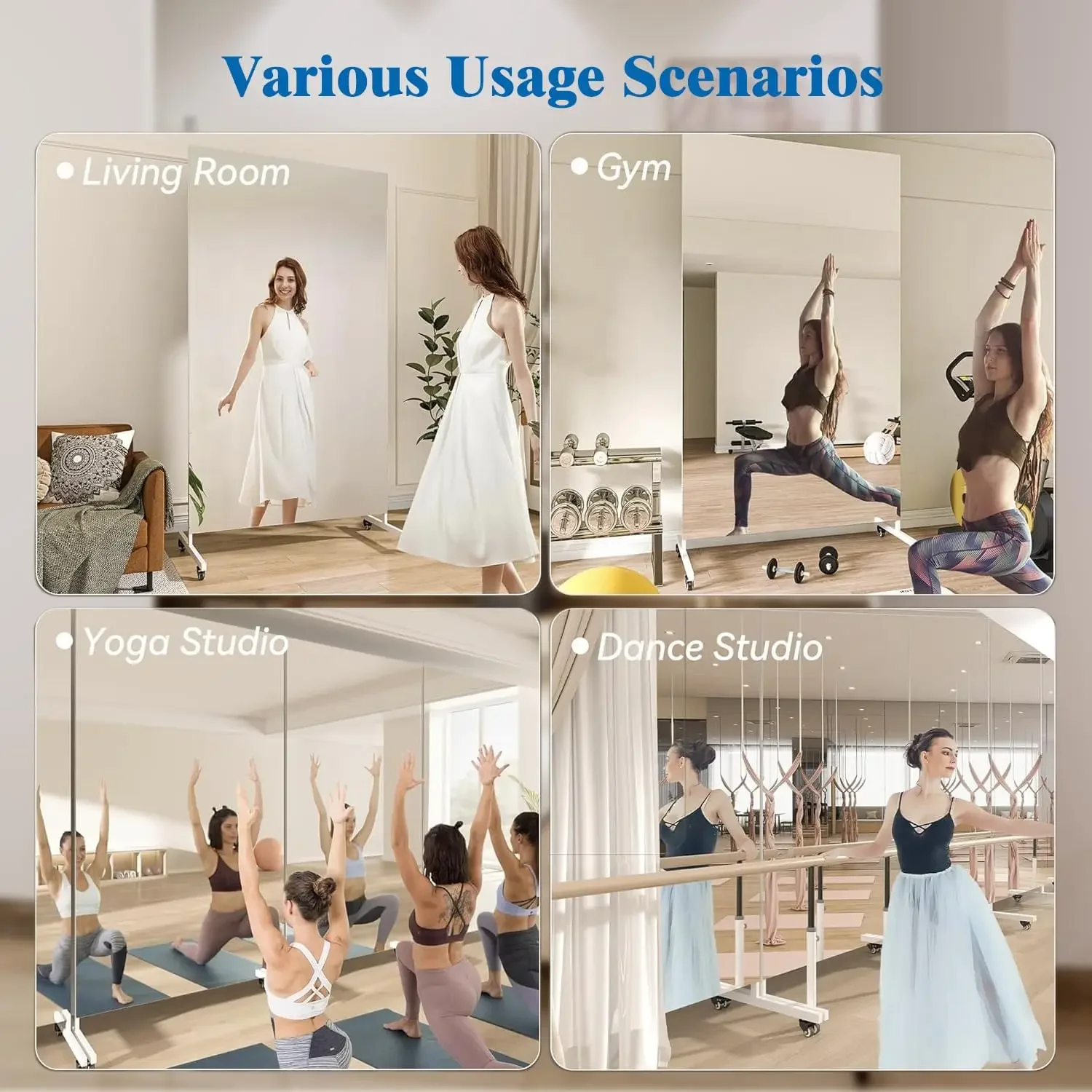 Rolling Floor Mirror With Whee - Home Gym Yoga Studio recensione e prezzo