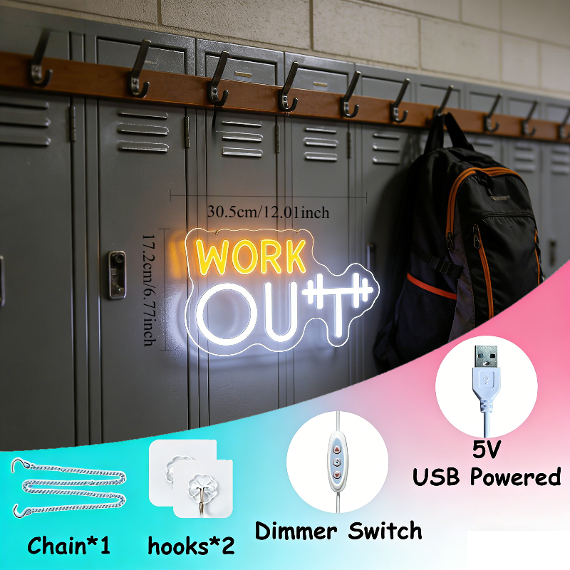 Workout Neon Sign Yellow White - Home Gym Yellow recensione e prezzo